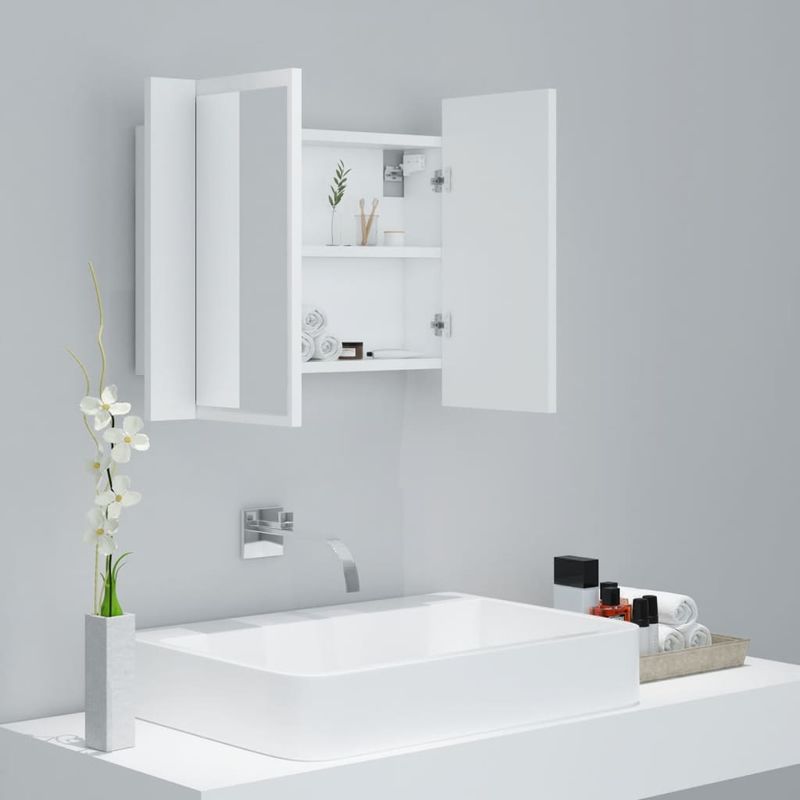 Casa si Gradina - Mobilier - Comode si corpuri - Masute de toaleta - Dulap de baie cu oglinda si LED, alb, 60x12x45 cm acril - Infinity.ro