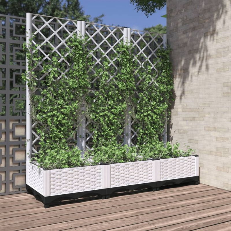 Casa si Gradina - Gradinarit si plante - Plante si ghivece - Ghivece si suporturi - Jardiniera de gradina cu spalier, alb, 120x40x121,5 cm, PP - Infinity.ro
