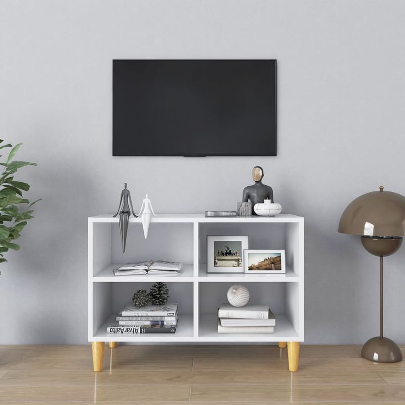 Casa si Gradina - Mobilier - Comode si corpuri - Comode - Comoda TV, picioare lemn masiv, alb, 69,5x30x50 cm - Infinity.ro