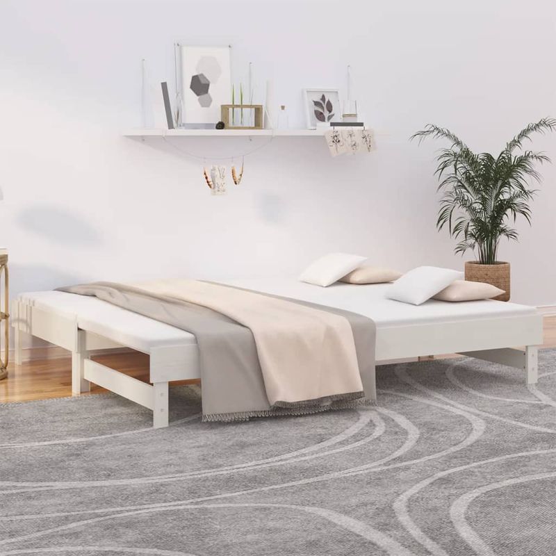 Casa si Gradina - Mobilier - Paturi si accesorii - Paturi - Pat de zi extensibil, alb, 2x(100x200) cm, lemn masiv de pin, mărime 2x (100x200) cm - Infinity.ro