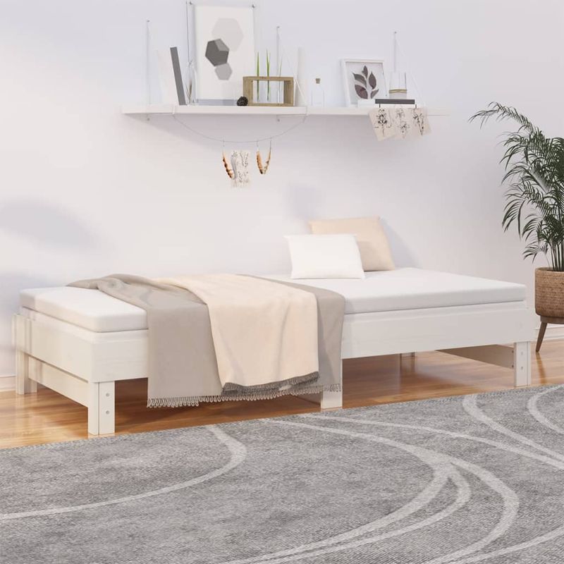 Casa si Gradina - Mobilier - Paturi si accesorii - Paturi - Pat de zi extensibil, alb, 2x(100x200) cm, lemn masiv de pin, mărime 2x (100x200) cm - Infinity.ro