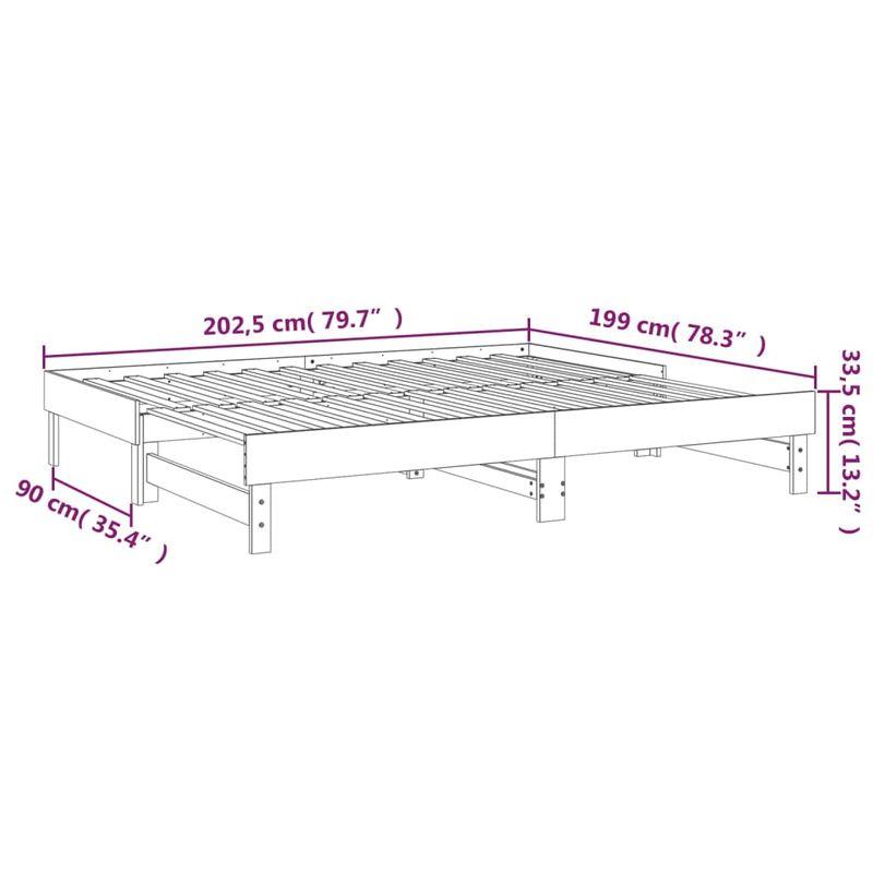 Casa si Gradina - Mobilier - Paturi si accesorii - Paturi - Pat de zi extensibil, alb, 2x(100x200) cm, lemn masiv de pin, mărime 2x (100x200) cm - Infinity.ro
