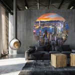 Casa si Gradina - Decoratiuni - Tapet - WallArt Tapet in forma de cerc Skyline with Junk Boat, 190 cm - Infinity.ro