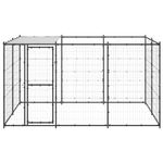 Petshop - Accesorii petshop - Culcusuri si custi - Custi interior si exterior - Padoc pentru caini de exterior cu acoperis, 7,26 m², otel, negru și argintiu, cu acoperiș da - Infinity.ro