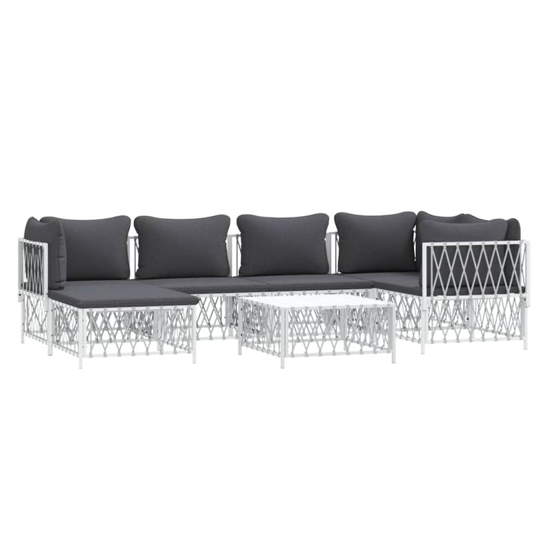 Casa si Gradina - Gradina si terasa - Mobilier exterior - Seturi mobila gradina - Set mobilier de gradina cu perne, 7 piese, alb, otel - Infinity.ro