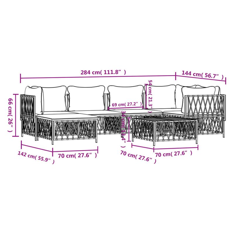Casa si Gradina - Gradina si terasa - Mobilier exterior - Seturi mobila gradina - Set mobilier de gradina cu perne, 7 piese, alb, otel - Infinity.ro