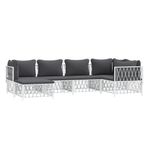 Casa si Gradina - Gradina si terasa - Mobilier exterior - Seturi mobila gradina - Set mobilier de gradina, 6 piese, cu perne, alb, otel - Infinity.ro