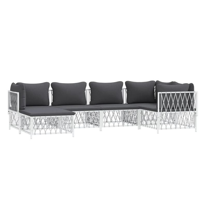 Casa si Gradina - Gradina si terasa - Mobilier exterior - Seturi mobila gradina - Set mobilier de gradina, 6 piese, cu perne, alb, otel - Infinity.ro
