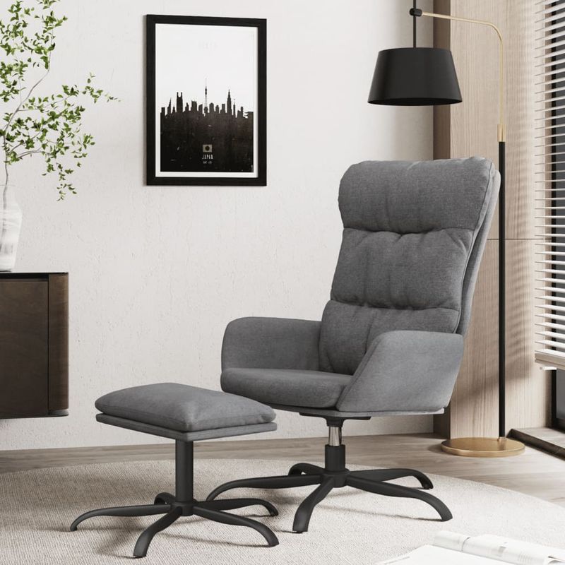 Casa si Gradina - Mobilier - Scaune si fotolii - Fotolii - Fotoliu de relaxare cu taburet, gri deschis, material textil - Infinity.ro