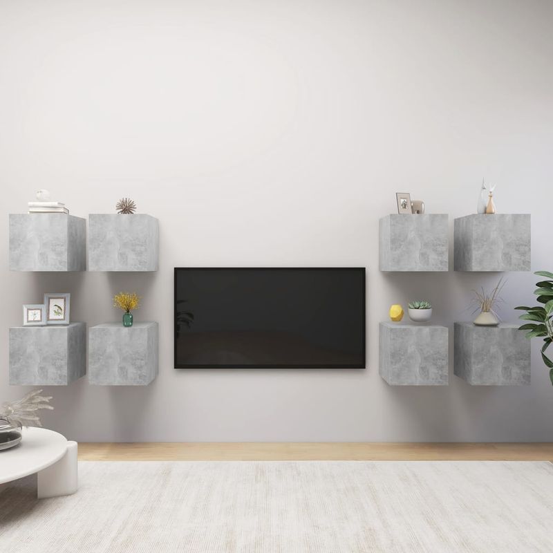 Casa si Gradina - Mobilier - Comode si corpuri - Comode - Dulapuri TV suspendate , 8 buc., gri beton, 30,5x30x30 cm - Infinity.ro