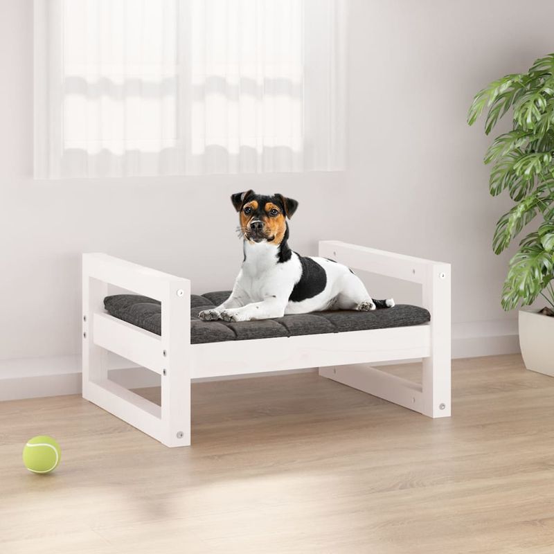 Petshop - Accesorii petshop - Culcusuri si custi - Culcusuri si saltele - Pat pentru caini, alb, 55,5x45,5x28 cm, lemn masiv de pin - Infinity.ro