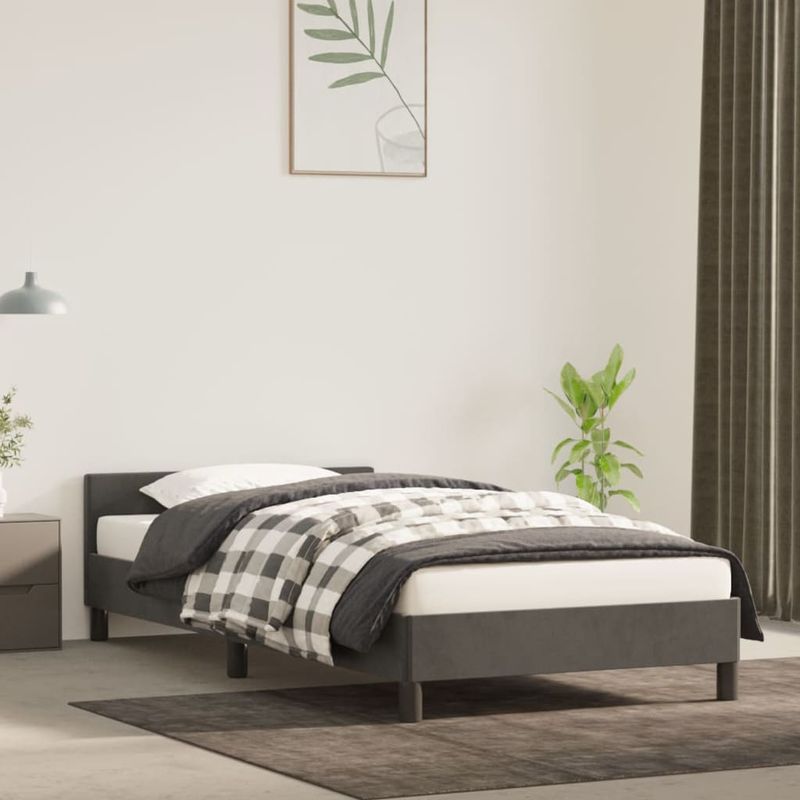 Casa si Gradina - Mobilier - Paturi si accesorii - Paturi - Cadru de pat cu tablie, gri inchis, 90x200 cm, catifea - Infinity.ro
