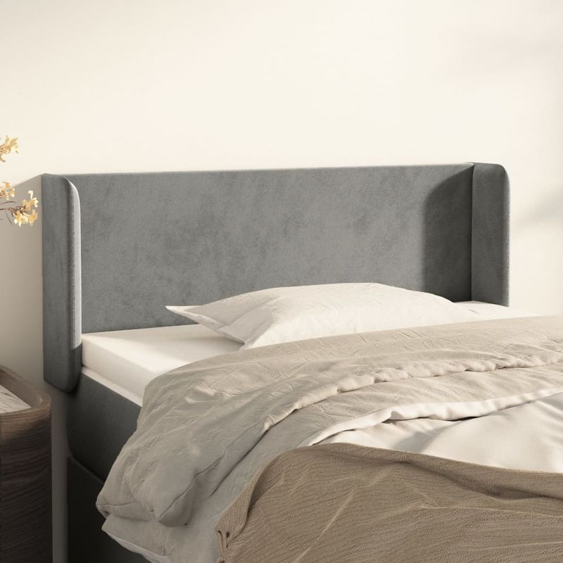 Casa si Gradina - Mobilier - Paturi si accesorii - Accesorii paturi - Tablie de pat cu aripioare gri deschis 83x16x78/88 cm catifea - Infinity.ro