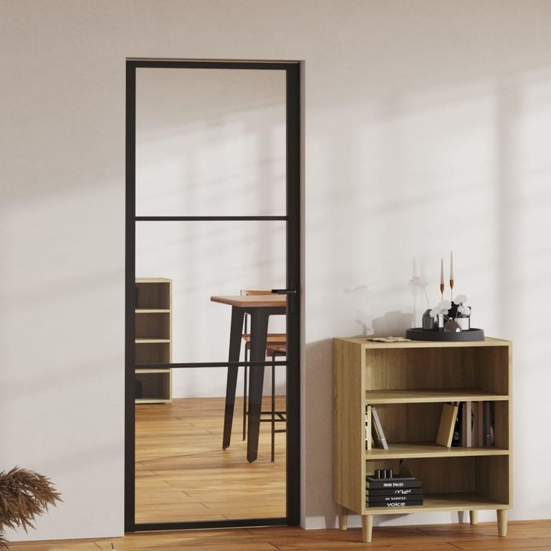Casa si Gradina - Constructii - Usi interior, exterior si garaj - Usi garaj - Usa de interior, negru, 76x201,5 cm, sticla ESG si aluminiu - Infinity.ro