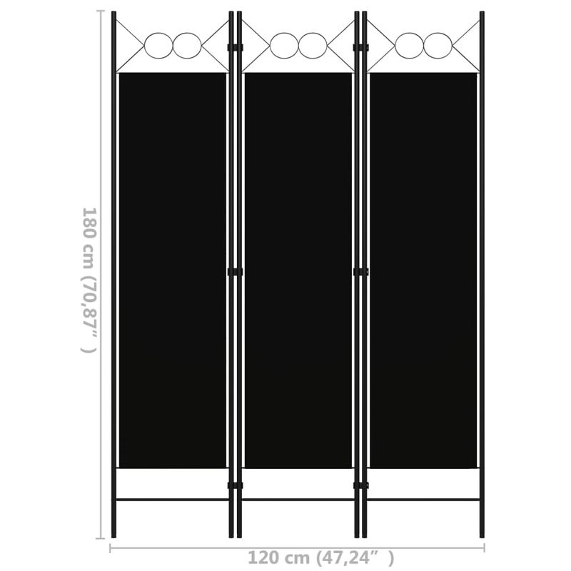 Casa si Gradina - Decoratiuni - Pereti despartitori si paravane - Paravan de camera cu 3 panouri, negru, 120 x 180 cm - Infinity.ro