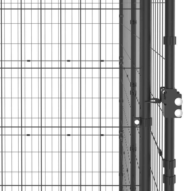 Petshop - Accesorii petshop - Culcusuri si custi - Custi interior si exterior - Padoc pentru caini de exterior cu acoperis, 4,84 m², otel, negru și argintiu, cu acoperiș da - Infinity.ro