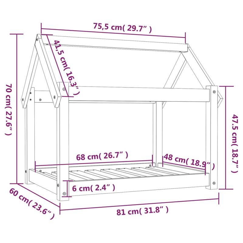 Petshop - Accesorii petshop - Culcusuri si custi - Culcusuri si saltele - Pat pentru caini, 81x60x70 cm, lemn masiv de pin - Infinity.ro