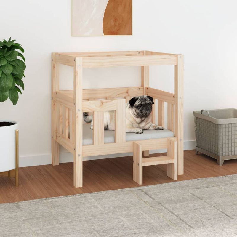 Petshop - Accesorii petshop - Culcusuri si custi - Culcusuri si saltele - Pat pentru caini, 65,5x43x70 cm, lemn masiv de pin - Infinity.ro