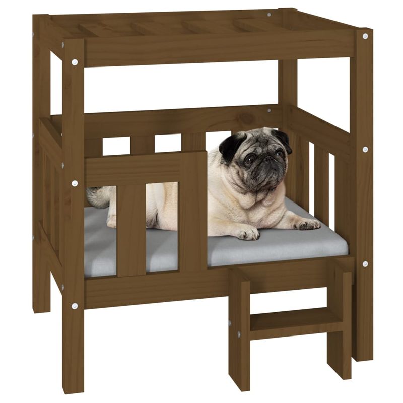 Petshop - Accesorii petshop - Culcusuri si custi - Culcusuri si saltele - Pat pentru caini, maro miere, 65,5x43x70 cm, lemn masiv de pin - Infinity.ro