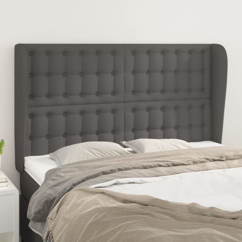 Casa si Gradina - Mobilier - Paturi si accesorii - Accesorii paturi - Tablie de pat cu aripioare gri 147x23x118/128 cm piele eco - Infinity.ro