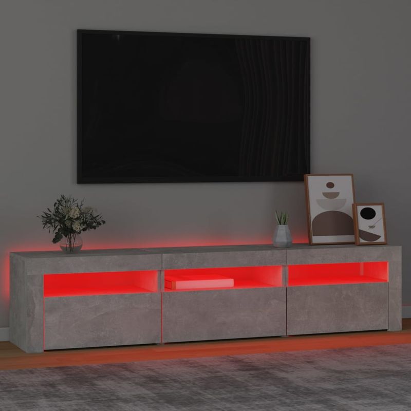 Casa si Gradina - Mobilier - Comode si corpuri - Comode - Comoda TV cu lumini LED, gri beton, 180x35x40 cm - Infinity.ro
