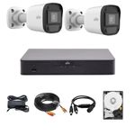 Casa si Gradina - Electrice - Smart Home - Camere de supraveghere - Sistem de supraveghere Uniview cu 2 camere 5 Megapixeli, Infrarosu 20 m, DVR Hibrid cu 4 canale 5MP, HDD, accesorii - Infinity.ro
