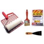 Casa si Gradina - Constructii - Vopsea si tencuieli - Unelte de vopsit si tencuit - Set pentru zugravit nr. 4, rola cu gratar, spaclu, pensula, folie - Infinity.ro