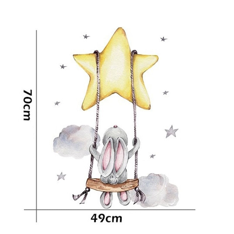 Casa si Gradina - Decoratiuni - Stickere decorative - Sticker Decorativ Pentru Copii, Autoadeziv, Iepuras pe leagan, 70x49 cm - Infinity.ro