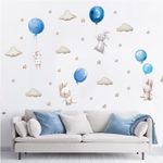 Casa si Gradina - Decoratiuni - Stickere decorative - Sticker Decorativ Pentru Copii, Autoadeziv, Iepurasi cu baloane, albastru, 70x49 cm - Infinity.ro