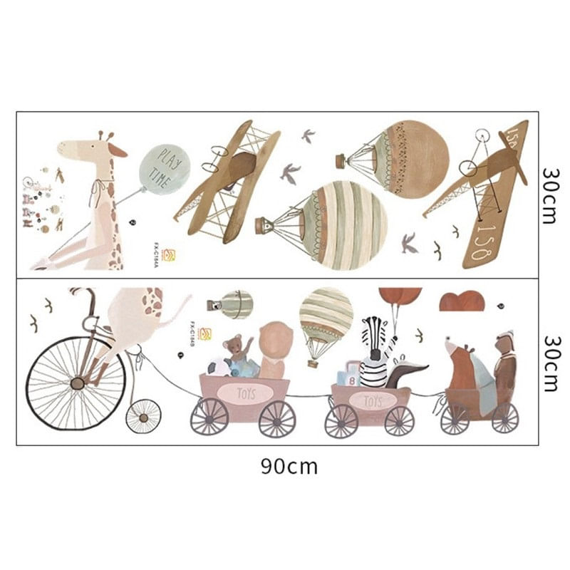 Casa si Gradina - Decoratiuni - Stickere decorative - Sticker Decorativ Pentru Copii, Autoadeziv, Animale, girafa pe bicicleta si prietenii, 72x111 cm - Infinity.ro