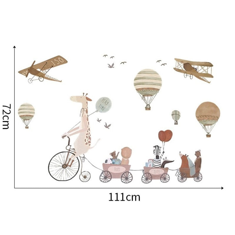 Casa si Gradina - Decoratiuni - Stickere decorative - Sticker Decorativ Pentru Copii, Autoadeziv, Animale, girafa pe bicicleta si prietenii, 72x111 cm - Infinity.ro