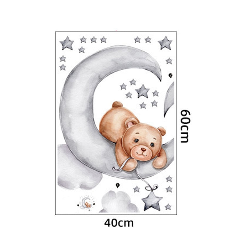 Casa si Gradina - Decoratiuni - Stickere decorative - Sticker Decorativ Pentru Copii, Autoadeziv, Ursulet de plus intins pe luna, 62x60 cm - Infinity.ro