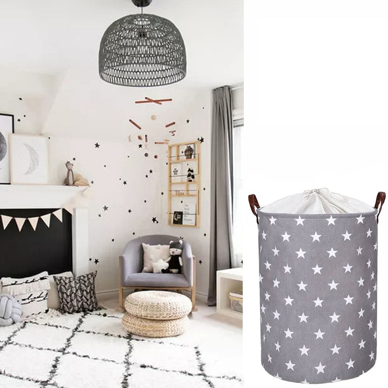 Casa si Gradina - Mobilier - Mobilier copii - Mobilier camera copiilor - Cos Pliabil Pentru Jucarii, Rufe, Bumbac Canvas, Impermeabil, SIPO, 35x42 cm, Bumbac, 43l, Stars - Infinity.ro