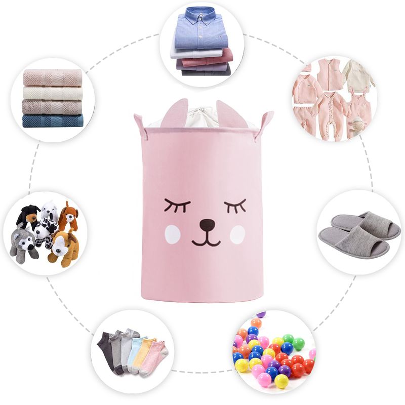 Casa si Gradina - Mobilier - Mobilier copii - Mobilier camera copiilor - Cos Pliabil Pentru Jucarii, Rufe, Bumbac Canvas, Impermeabil, SIPO, 35x42 cm, Bumbac, 43l, Pink Bear - Infinity.ro