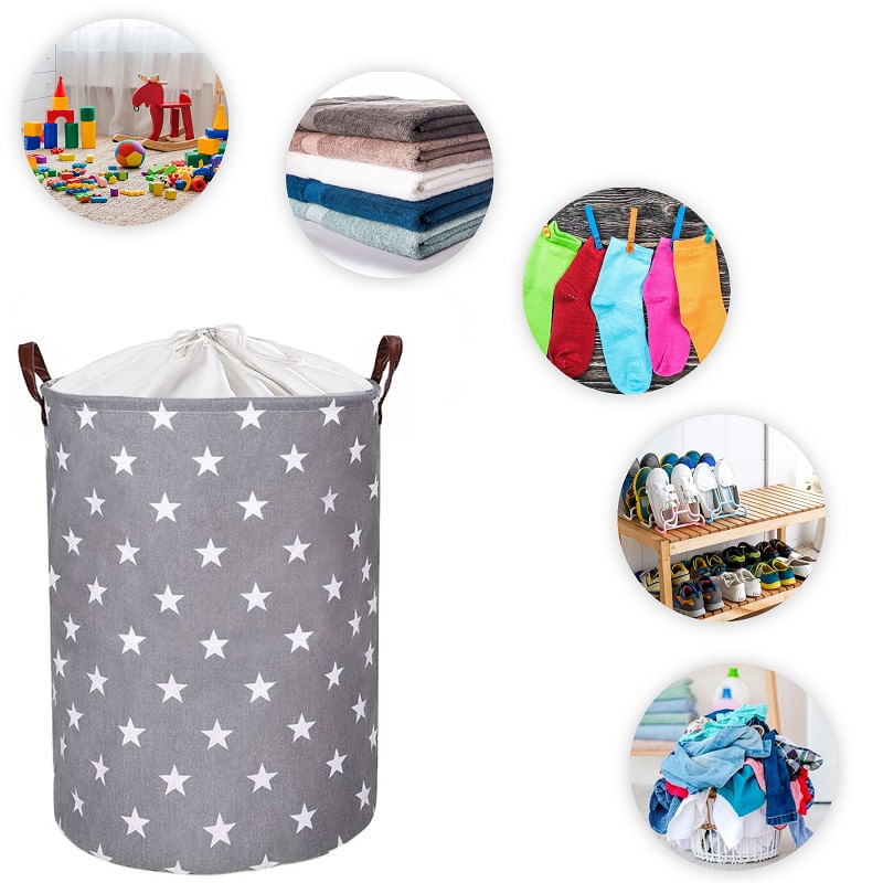 Casa si Gradina - Mobilier - Mobilier copii - Mobilier camera copiilor - Cos Pliabil Pentru Jucarii, Rufe, Bumbac Canvas, Impermeabil, SIPO, 35x42 cm, Bumbac, 43l, Stars - Infinity.ro