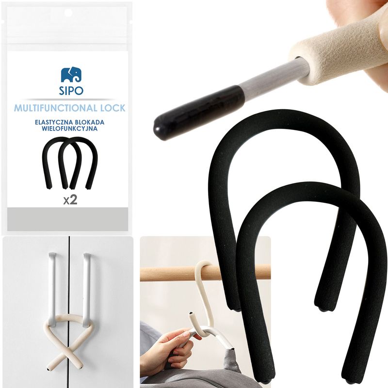 Casa si Gradina - Mobilier - Mobilier copii - Sisteme de siguranta - Set 2 buc, Incuietoare flexibila universala, usi, dulapuri, sertare, carlig, cuier, reglabil, SIPO, Negru - Infinity.ro