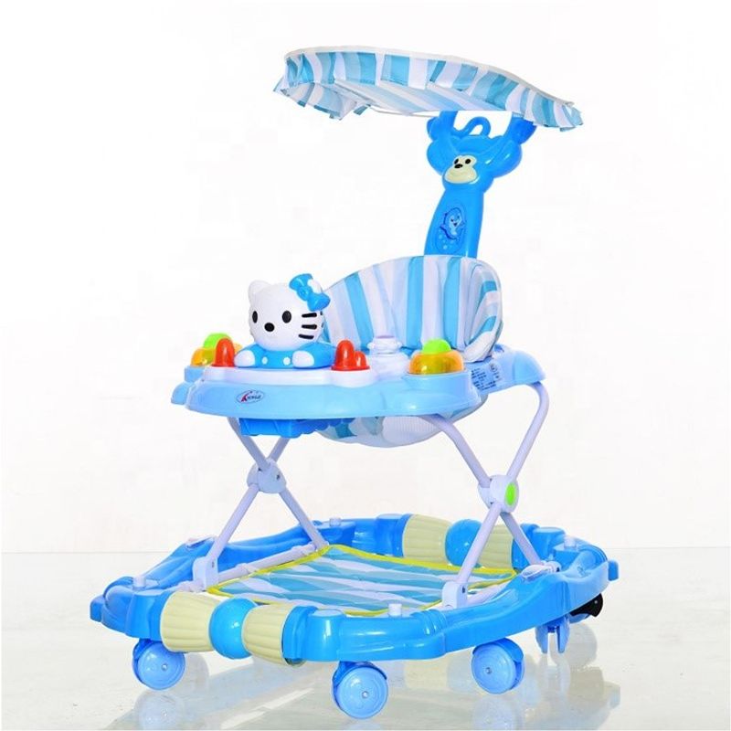 Jucarii, Copii si Bebe - Carucioare si articole de transport - Premergatoare - Premergator Go Kart Mereu in miscare ,cu sistem de balansare,model 8 roti cu muzica ,pliabil,maner de impins, albastru - Infinity.ro