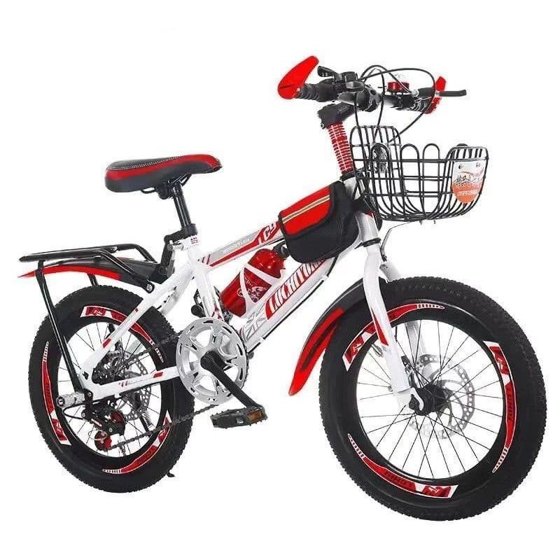 Sport si Outdoor - Ciclism - Biciclete pentru copii - Bicicleta Go Kart Super Sport 20 inch 6 viteze, frana disc ,pentru copii 5-9 ani, cu borseta,bidon apa , alb cu rosu - Infinity.ro