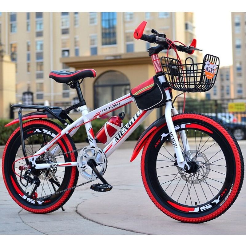 Sport si Outdoor - Ciclism - Biciclete pentru copii - Bicicleta Go Kart Super Sport 20 inch 6 viteze, frana disc ,pentru copii 5-9 ani, cu borseta,bidon apa , alb cu rosu - Infinity.ro