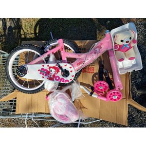 Bicicleta Go Kart My Long 16 inch 3-6 ani, cu ursulet inclus ,roti ajutatoare silicon ,aparatoare noroi,roz