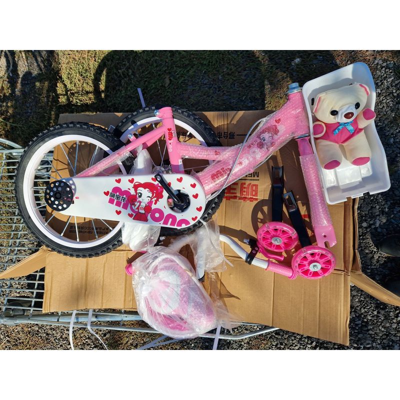 Sport si Outdoor - Ciclism - Biciclete pentru copii - Bicicleta Go Kart My Long 16 inch 3-6 ani, cu ursulet inclus ,roti ajutatoare silicon ,aparatoare noroi,roz - Infinity.ro