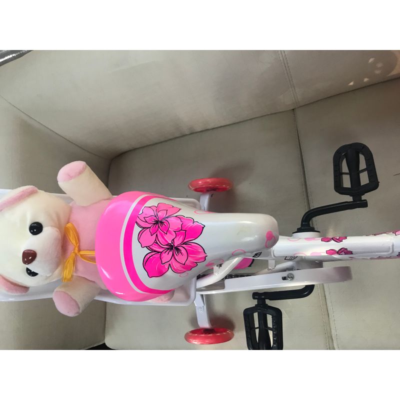Sport si Outdoor - Ciclism - Biciclete pentru copii - Bicicleta Ary 12 inch roz cu alb cu ursulet, 2-4 ani,roti ajutatoare silicon ,sonerie, scaunel cu ursulet si cos - Infinity.ro