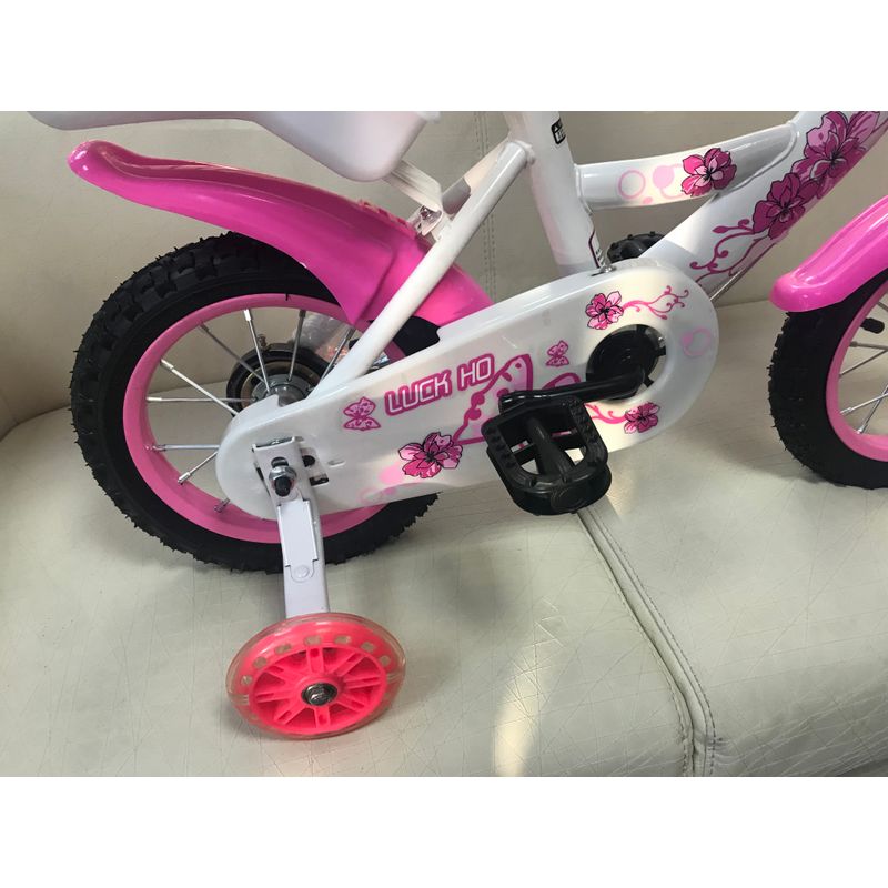 Sport si Outdoor - Ciclism - Biciclete pentru copii - Bicicleta Ary 12 inch roz cu alb cu ursulet, 2-4 ani,roti ajutatoare silicon ,sonerie, scaunel cu ursulet si cos - Infinity.ro