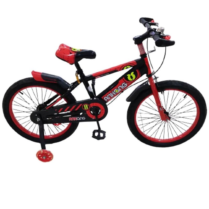 Sport si Outdoor - Ciclism - Biciclete pentru copii - Bicicleta Go kart Ankang,16 inch ,cu far,pentru copii 4-6 ani, roti ajutatoare silicon ,aparatoare noroi, rosu cu negru - Infinity.ro