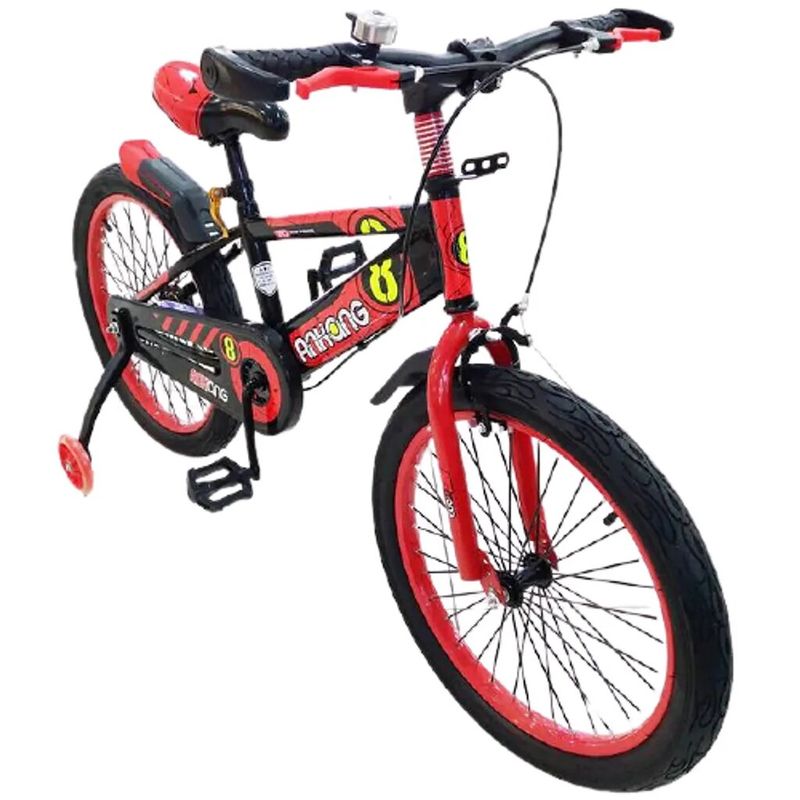 Sport si Outdoor - Ciclism - Biciclete pentru copii - Bicicleta Go kart Ankang,16 inch ,cu far,pentru copii 4-6 ani, roti ajutatoare silicon ,aparatoare noroi, rosu cu negru - Infinity.ro