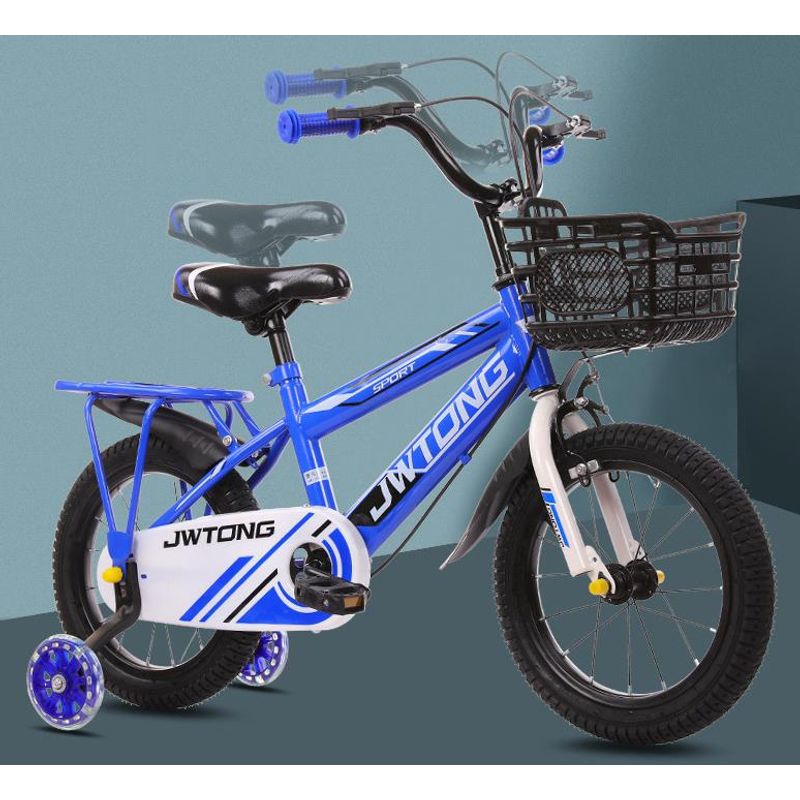 Sport si Outdoor - Ciclism - Biciclete pentru copii - Bicicleta Go Kart Tong 16 inch , pentru copii , roti ajutatoare silicon , portbagaj, cos jucarii, albastru - Infinity.ro