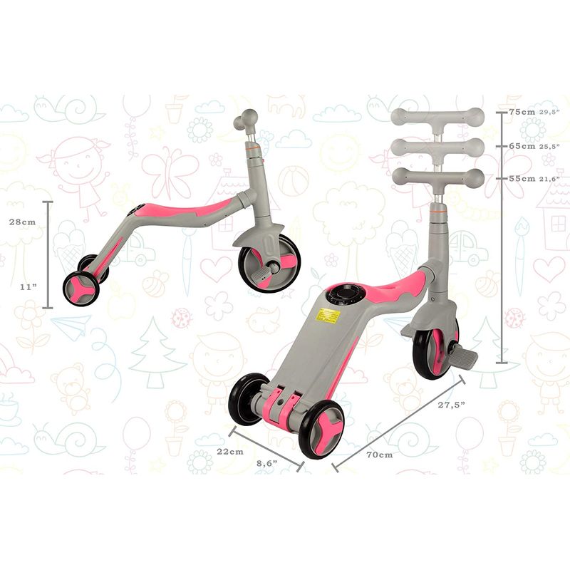 Sport si Outdoor - Role, trotinete si skateboard - Trotinete copii - Trotineta Go Kart 3 in 1 pentru copii , +3 ani,cu lumini si muzica, alb cu roz - Infinity.ro