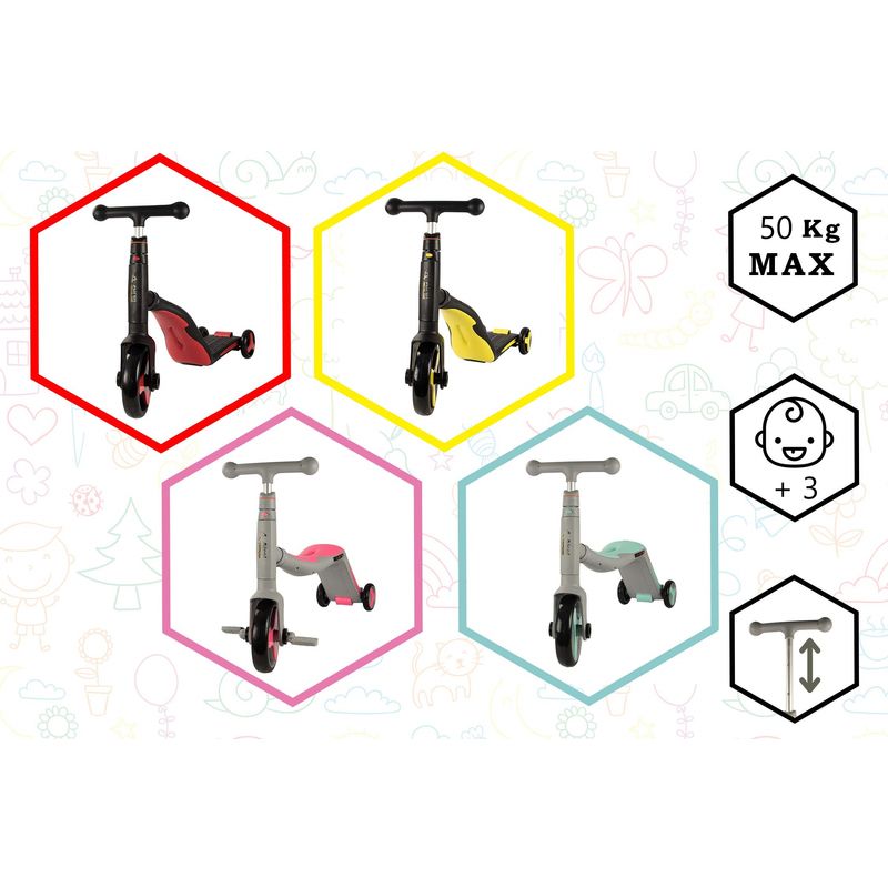 Sport si Outdoor - Role, trotinete si skateboard - Trotinete copii - Trotineta Go Kart 3 in 1 pentru copii , +3 ani,cu lumini si muzica, alb cu roz - Infinity.ro