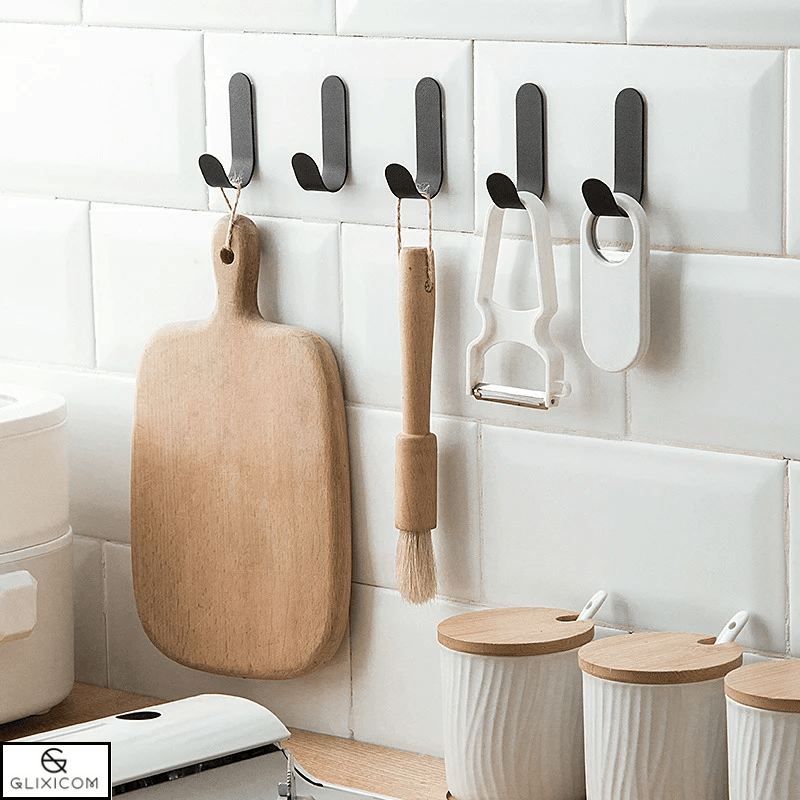 Casa si Gradina - Mobilier - Organizare si depozitare - Cuiere - Cuier Autoadeziv din Otel Inoxidabil Multifunctional Tip Agatatoare Glixicom 6 Bucati Negru - Infinity.ro