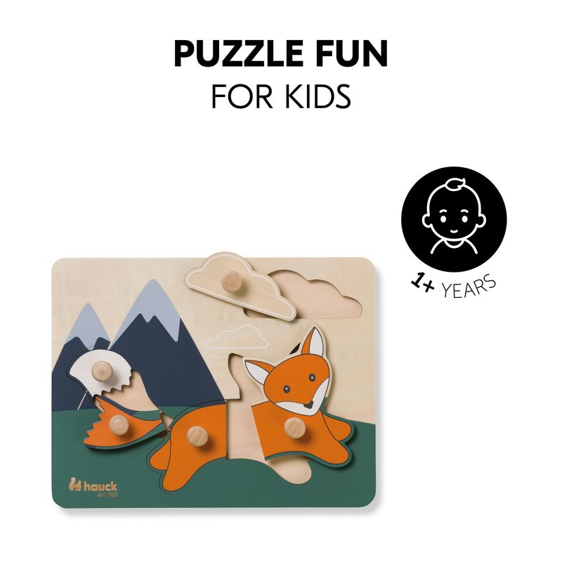 Jucarii, Copii si Bebe - Jucarii si jocuri - Jucarii bebelusi - Jucarii interactive bebelusi - Puzzle din lemn certificat FSC, cu piese imbinate, Hauck, Fox - Infinity.ro